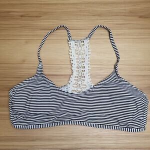 Xhilaration Womens Blue White Striped Crochet Racerback Bikini Top Size Large